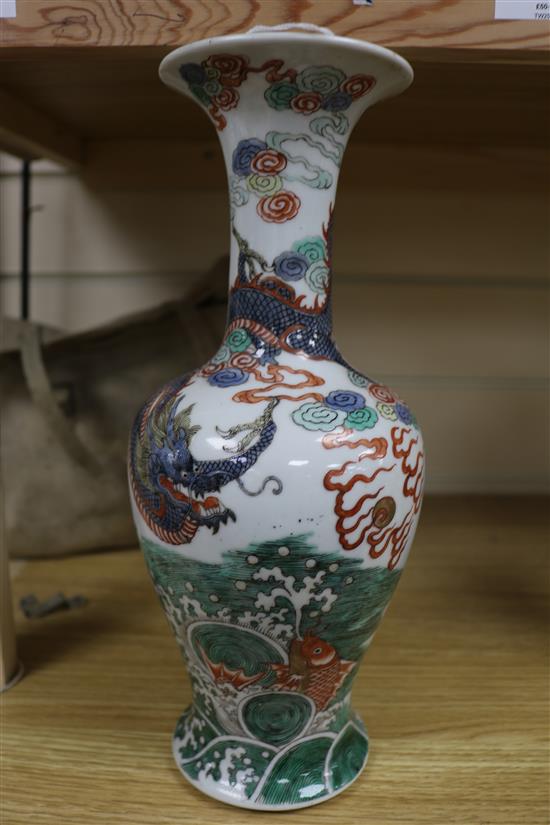 A Chinese famille verte vase decorated with a dragon, late 19th century H 30cm